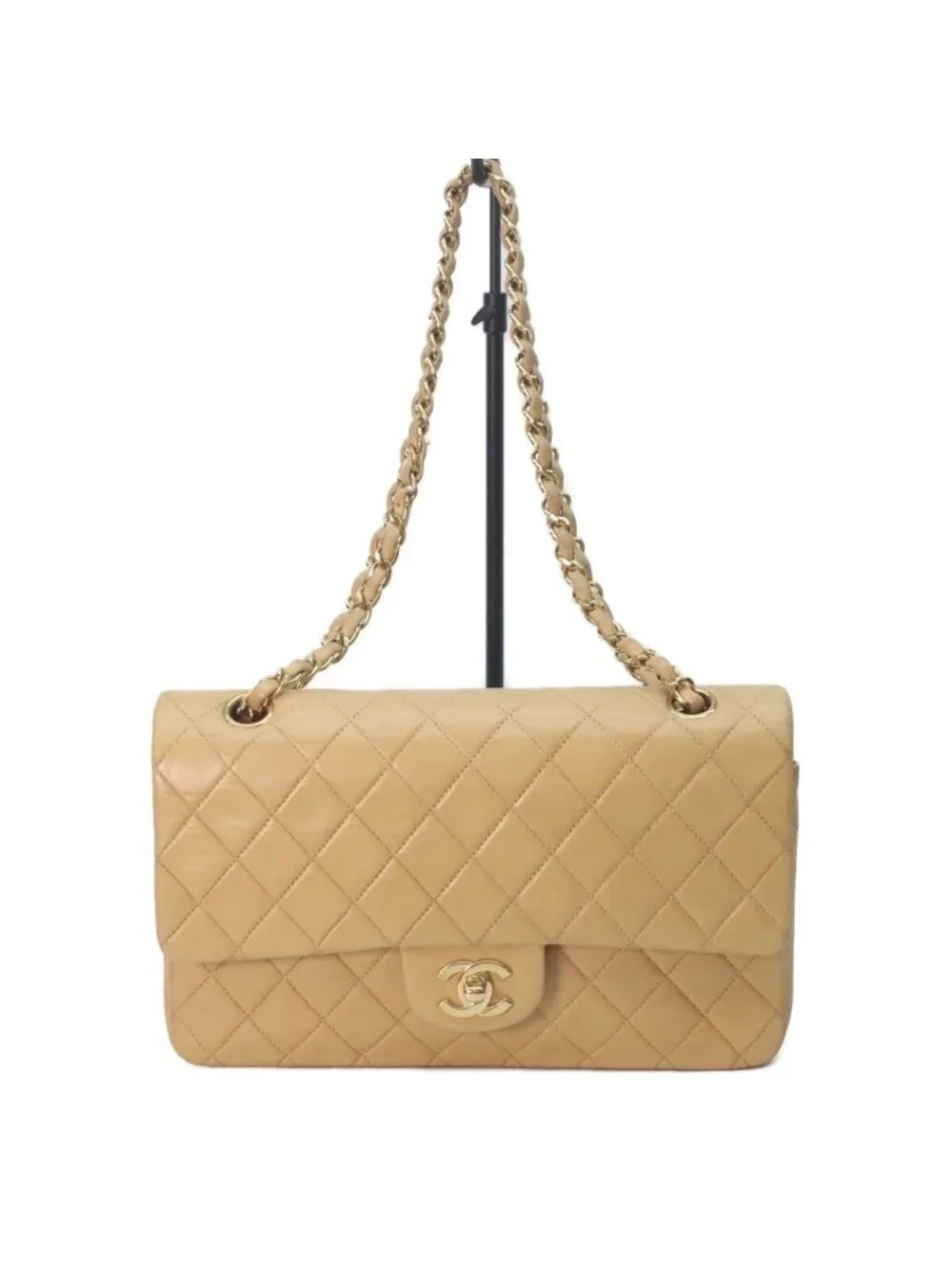 Chanel Beige Lamb Gold Quilted 25 Shoulder Bag